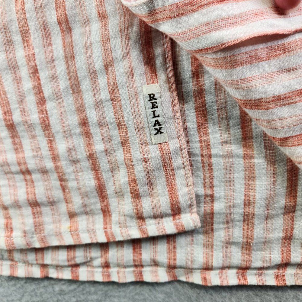 Tommy Bahama Relax Shirt Mens XL Orange Striped Linen Long Sleeve Pocket - Picture 6 of 14